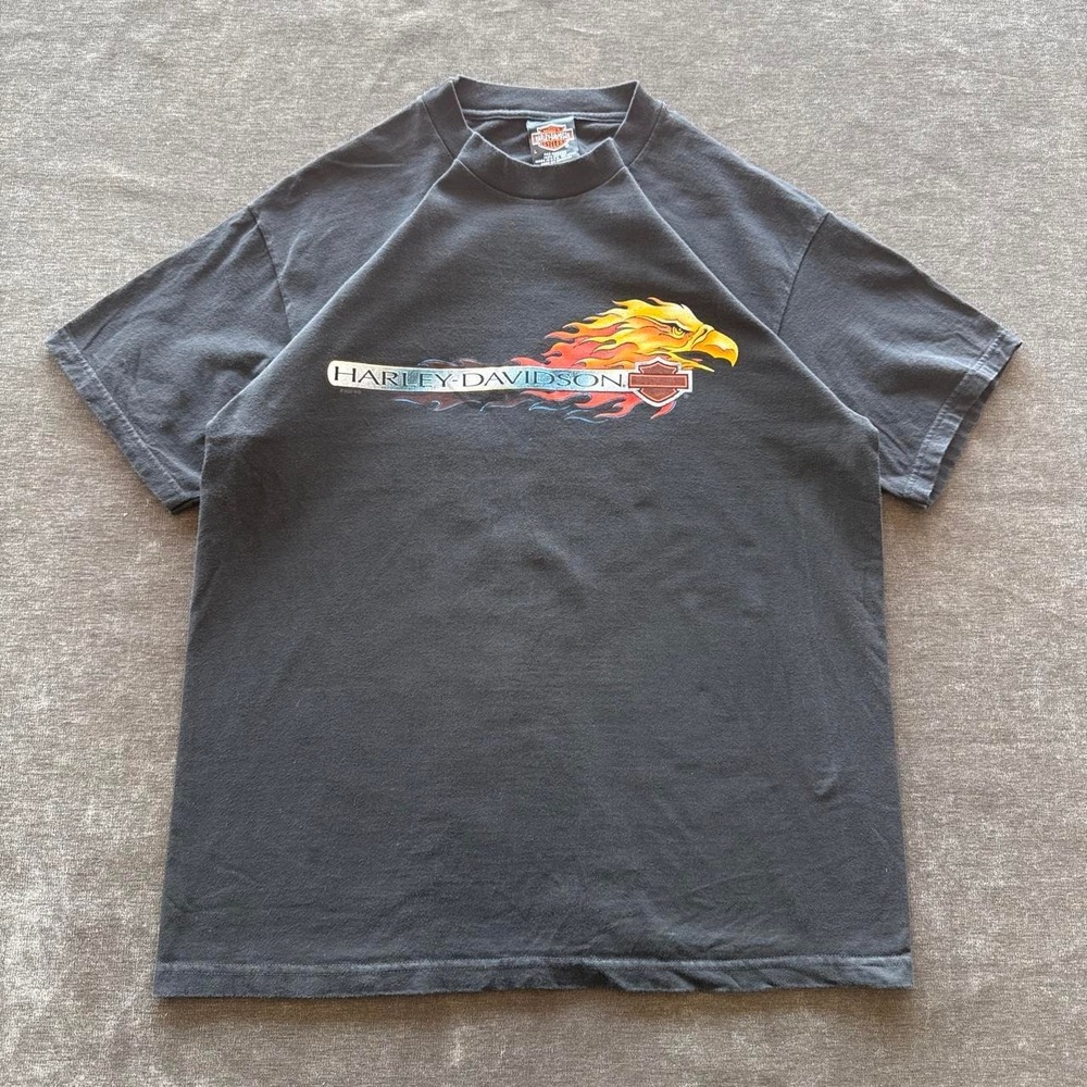 Vintage 90s Harley Davidson Flaming Eagle Pikes Peak T-Shirt Black Large USA